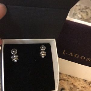 LAGOS onyx and pearl stud earrings.